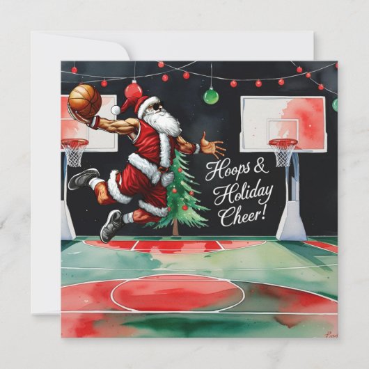 Cartes Pour Fêtes Annuelles Thème de Noël du basket-ball (Devant)