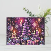 Cartes Pour Fêtes Annuelles Thème de Noël violet Dessin dur Pastel (Debout devant)