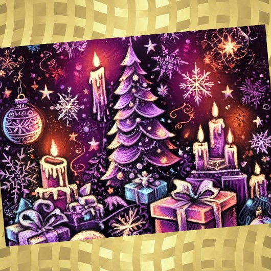 Cartes Pour Fêtes Annuelles Thème de Noël violet Dessin dur Pastel