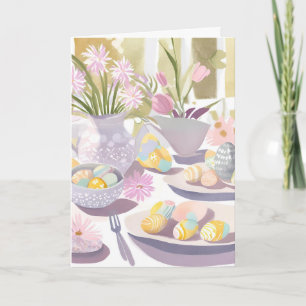 Cartes Pour Fêtes Annuelles Thème de Pâques Œuf Floral Aquarelle Thé Party