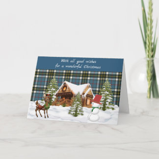 Cartes Pour Fêtes Annuelles Thompson Blue Tartan Écossais de Noël