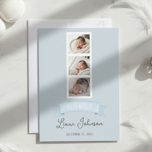 Cartes Pour Fêtes Annuelles Three-Photo Birth Announcement Card - Personalized
