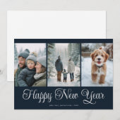 Cartes Pour Fêtes Annuelles Three Photo New Year (Devant / Derrière)