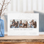 Cartes Pour Fêtes Annuelles Tidings étoilés | 3 Photo Collage Hanoukka Card<br><div class="desc">Envoyez vos voeux Hanoukka dans le style chic avec ces cartes de collage photo élégantes et modernes avec trois photos carrés alignées côte à côte et ornées de motifs lisses en haut et en bas. "Wishing You Love and Light" apparaît sous la forme de lettres modernes, avec votre "Happy Hanoukka"...</div>