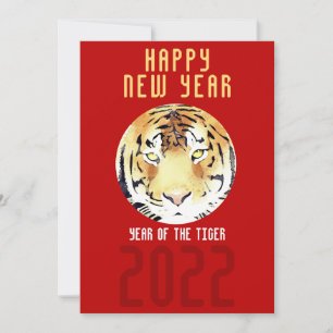 Cartes Pour Fêtes Annuelles Tigre Aquarelle Rouge Nouvel An Chinois 2022 Zodia