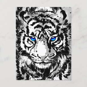 Cartes Pour Fêtes Annuelles Tigre blanc de Sibérie - Yeux bleu tigre