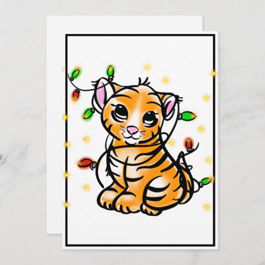 Cartes Pour Fêtes Annuelles Tigre chaton de Noël mignon (Devant / Derrière)