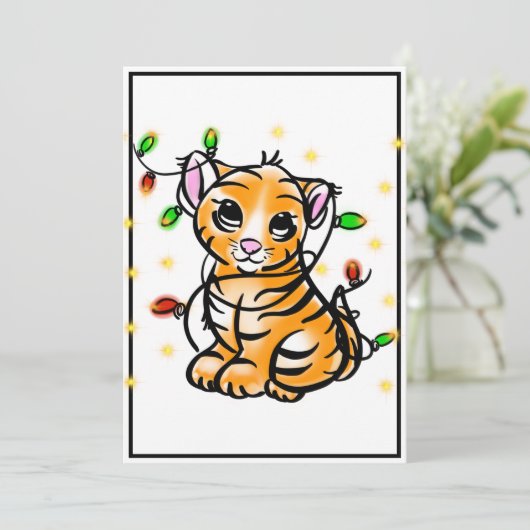 Cartes Pour Fêtes Annuelles Tigre chaton de Noël mignon (Debout devant)