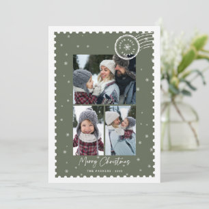 Cartes Pour Fêtes Annuelles Timbre de collage photo 3 vert Joyeux Noël