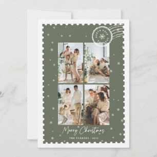 Cartes Pour Fêtes Annuelles Timbre de collage photo vert de Noël joyeux