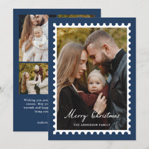 Cartes Pour Fêtes Annuelles Timbre de Noël Classique Navy 5 Photo