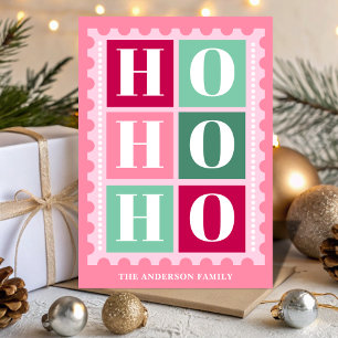 Cartes Pour Fêtes Annuelles Timbre de Noël Ho Ho Ho Rétro Rose