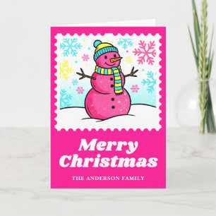 Cartes Pour Fêtes Annuelles Timbre de Noël Hot Pink Snowman