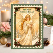 Cartes Pour Fêtes Annuelles Timbre de Noël Retro Angel