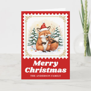 Cartes Pour Fêtes Annuelles Timbre de Noël Rétro Violon Renard