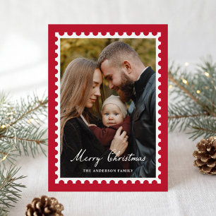 Cartes Pour Fêtes Annuelles Timbre de Noël Rouge Classique 5 Photos