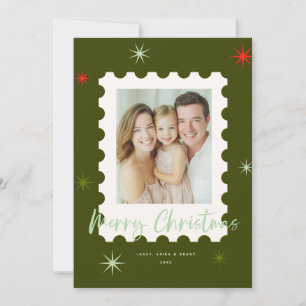 Cartes Pour Fêtes Annuelles Timbre de Noël vert design classique