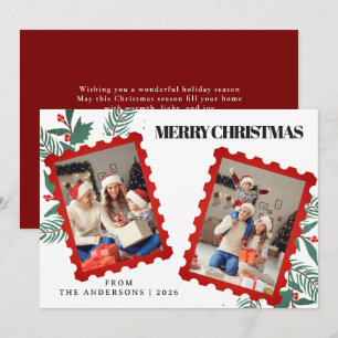 Cartes Pour Fêtes Annuelles Timbre de poste rouge fantaisiste Noël 2 photos