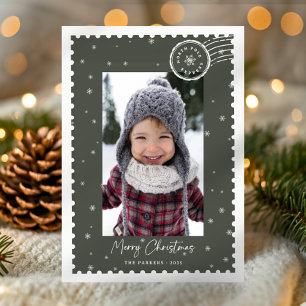 Cartes Pour Fêtes Annuelles Timbre de typographie de script vert de Noël joyeu