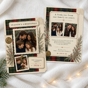 Cartes Pour Fêtes Annuelles Timbre Photo Vintage Tartan Noël