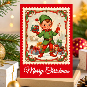 Cartes Pour Fêtes Annuelles Timbre Postal Retro Elf Christmas