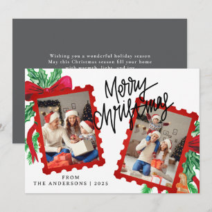 Cartes Pour Fêtes Annuelles Timbre-poste rouge fantaisiste Noël 2 photos
