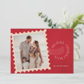 Cartes Pour Fêtes Annuelles Timbre rouge 2 Photo Noël (Debout devant)