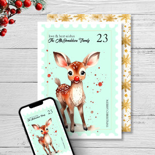 Cartes Pour Fêtes Annuelles Timbre vintage Kitsch Reindeer Pastel Noël