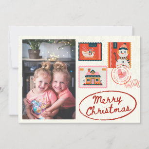 Cartes Pour Fêtes Annuelles Timbres de Noël photo mail beige tendance mignon