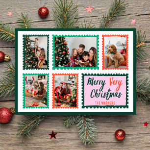Cartes Pour Fêtes Annuelles Timbres Dessinés à la Main Cadre 5 Photo Joyeux No