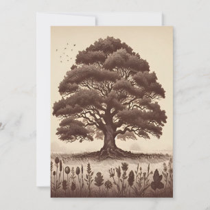 Cartes Pour Fêtes Annuelles Tirage de ligne d'arbre de chêne d'esthétique vint