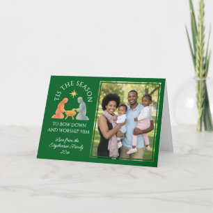 Cartes Pour Fêtes Annuelles TIS THE SEASON Photo de famille Noël Moderne Vert