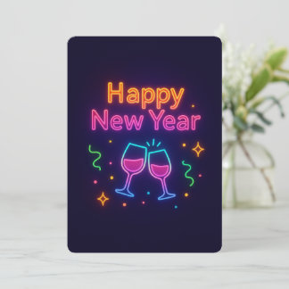 Cartes Pour Fêtes Annuelles toast-champagne-neon-bonne-année-couleurs-amusant-