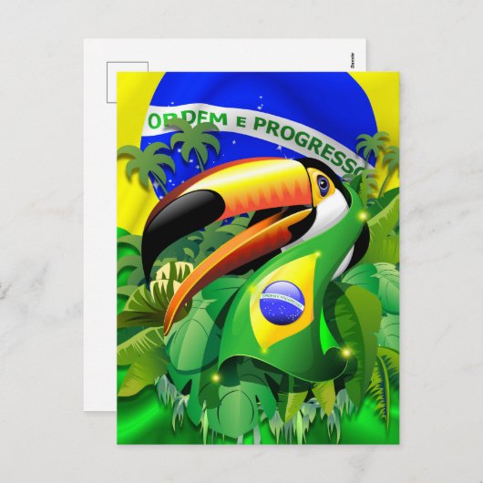 Cartes Pour Fêtes Annuelles Toco Toucan avec drapeau brésilien (Devant / Derrière)