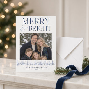 Cartes Pour Fêtes Annuelles Toile d'hiver bleue Merry & Bright personnalisée