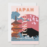 Tokyo Japan Travel Art, Retro Travel Art
