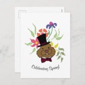 Cartes Pour Fêtes Annuelles Top Hat Bow Cravate Printemps Fleurs Groundhog (Devant / Derrière)