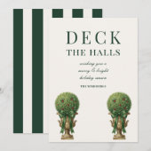 Cartes Pour Fêtes Annuelles Topiaire grandmillennial vert rayé pour les Fêtes (Devant / Derrière)