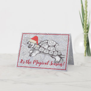 Cartes Pour Fêtes Annuelles Tortue à Santa Hat Parties scintillant Flocon de n
