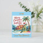 Cartes Pour Fêtes Annuelles Tortue dans le paradis de Noël Custom (Debout devant)
