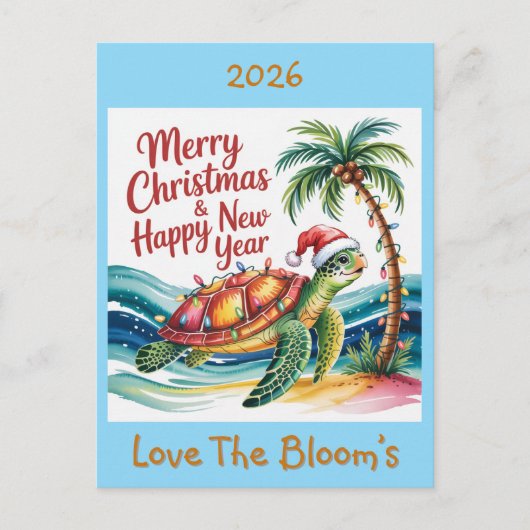 Cartes Pour Fêtes Annuelles Tortue dans le paradis de Noël Custom (Devant)