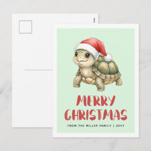 Cartes Pour Fêtes Annuelles Tortue de Noël à chapeau de Père Noël aquarelle pe