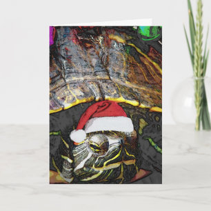 Cartes Pour Fêtes Annuelles Tortue de Noël portant le chapeau du Père Noël