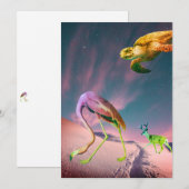 Cartes Pour Fêtes Annuelles Tortue de rennes flamingo (Devant / Derrière)