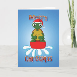Cartes Pour Fêtes Annuelles tortue - traîneau - Joyeux Noël
