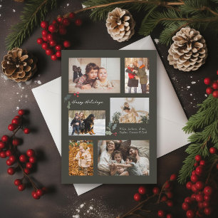 Cartes Pour Fêtes Annuelles Touche de Holly Minimal Photo Collage Gris