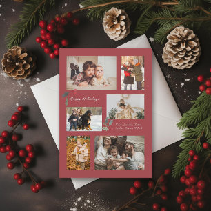 Cartes Pour Fêtes Annuelles Touche de Holly Minimal Photo Collage rouge
