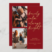 Cartes Pour Fêtes Annuelles Toujours brillant or script photo rouge Noël (Devant / Derrière)