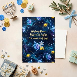 Cartes Pour Fêtes Annuelles Toupie de Hanukkah Galaxie Bleu Cosmique