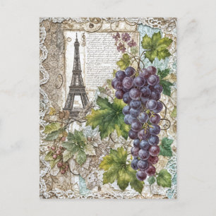 Cartes Pour Fêtes Annuelles Tour Eiffel aux raisins vintages